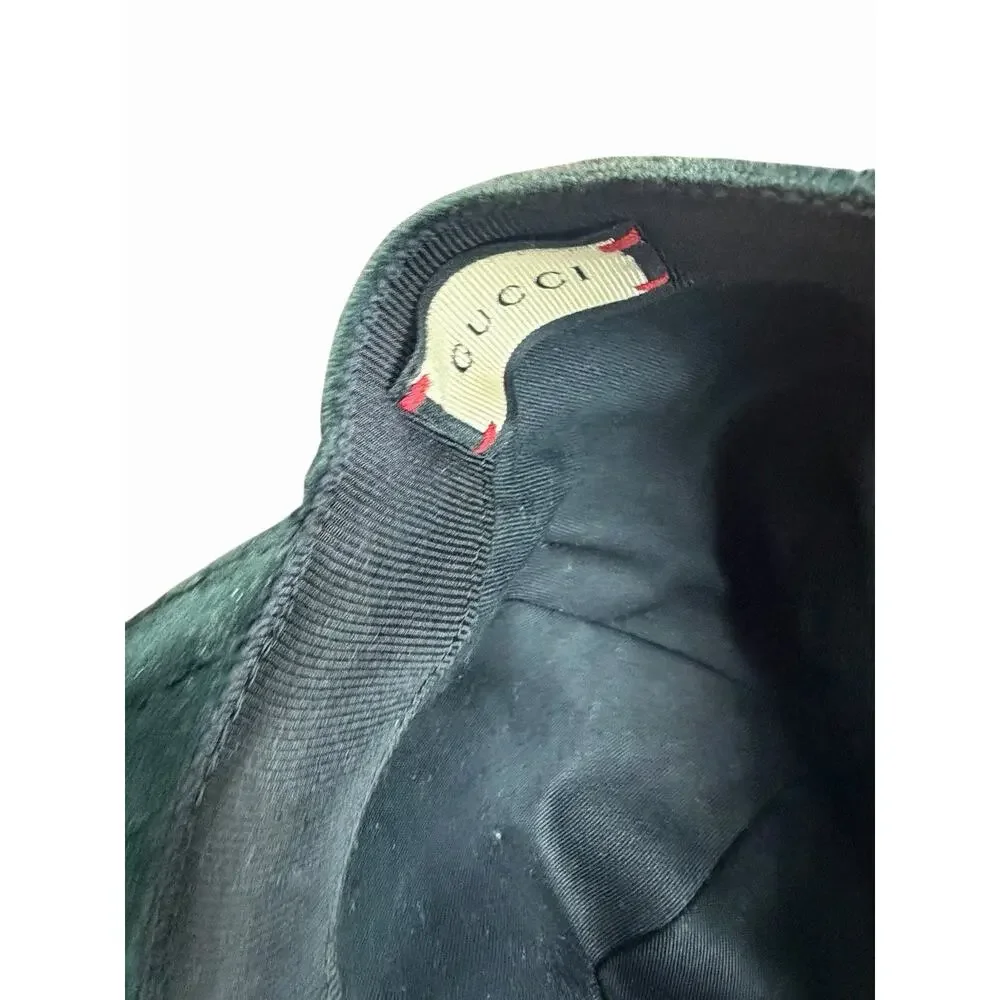 Gucci L/59 Green Soft Velvet Bee Crest Label Snapback Cotton Baseball Cap EUC